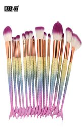 Professional 15pcslot Mermaid Makeup Brushes Set Foundation Blending Eyebrow Eyeliner Blush Blending Contour Cosmetic Make Up Too8437545