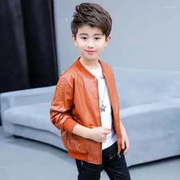 Jackets 2024 Boys Fashion Leather Spring Autumn Teens Long Sleeve Pu Coats Kids Clothes For 2-14 Years Boy Outerwear