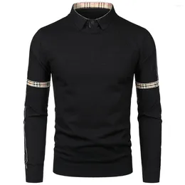 Men's Sweaters 2024 Autumn Slim Fit Two Piece Sweater British Shirt Collar Knit Underlay