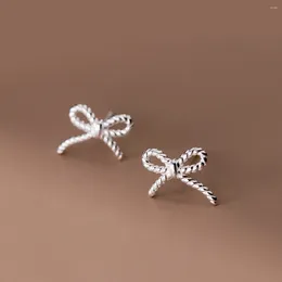 Stud Earrings Genuine 925 Sterling Silver Twisted Pattern Bowknot Hollow Jewellery For Women Girls