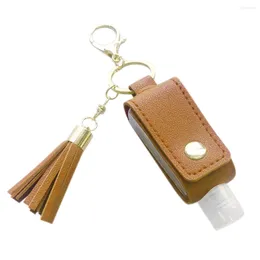 Keychains 30Ml Empty Refillable Plastic Travel Bottle With Tassels PU Leather Keychain Holder Brown