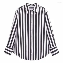 Women's Blouses YENKYE 2024 Women Black White Striped Shirt Blouse Long Sleeve Lapel Collar Female Streetwear Blusas Mujer Spring Chemise