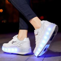 Kids Roller Skate Shoes Led Light Boys Girls Sneakers with 2 Wheels Sport Sneakers Christmas Birthday Children Show Gift 240131