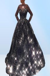 Beautiful Starry Gown Evening Dresses Fashion Bateau Neck Long Sleeve y Prom Dress Luxury Dubai S Arabia Celebrity Red Carpet Dress6863997