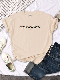 Women's T Shirts Creative Friends Letter Print T-Shirt Womens Casual Tees Japan Harajukua Style Loose Round Neck Clothing Girl Slim Funny