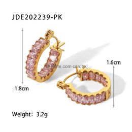 Hoop Huggie Earrings Green Pink Cz Stone Pave For Women Stainless Steel Dainty Summer Jewelry Teenages Y2K Drop Delivery Dhump