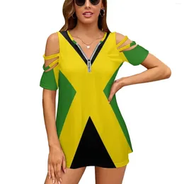Women's T Shirts Jamaica Flag Women Zipper Sexy Printed Vintage Tops Full Print T-Shirt Jamaican Flags Country Countries