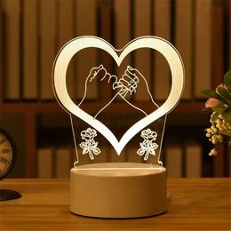 Night Lights 2021 Valentines Day 3D Love Lamp Acrylic Bear Rose LED Night Light Kids Birthday Rabbit Easter Deco Wedding Decoration YQ240207