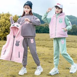 Clothing Sets Fashion Spring Winter Girl's Thicken Suit Korean Style Teenager Girl Sweatshirts Warm Hooded Vest Sport Pants Children Outwear