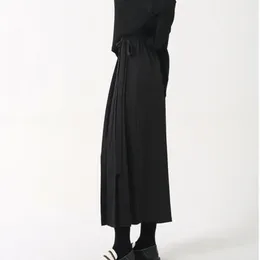 Women's Pants Wide-leg Trousers Women Black Solid Color Pleated Wide Leg Culottes For High Street Style Irregular