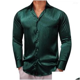 Men'S Casual Shirts Mens Barry Wang 30 Colours For Men Long Sleeve Silk Solid Satin Red Blue Green Yellow Gold Purple Sier Male Cloth Dh4Vo