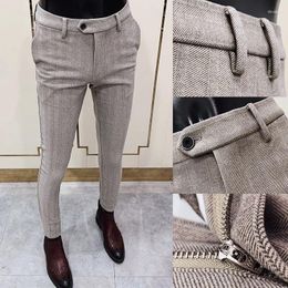 Men's Suits 2024 Autumn Winter Men Fashion Warm Woolen Pantalones Male Stripe Casual Formal Trousers Business Slim Fit Suit Pants H321