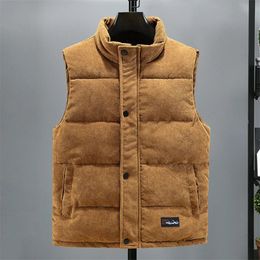 2024 Vest Jacket Mens Autumn Winter Warm Sleeveless Coat Stand Collar Padded Waistcoat Corduroy Work Wear Male Clothes 5XL 240202