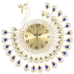 Wall Clocks Creative European Style Peacock Living Room Free Perforated Clock Household Silent Bedroom Digital Modern