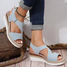 Sandals Women's Open Toe Shoes 2024 Summer Casual Comfortable Wedge Elegant Wear Resistant Solid Colour Non-slip Fashion Ladies