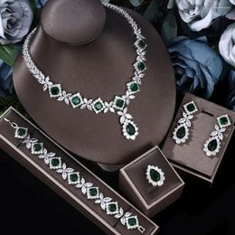 Necklace Earrings Set Luxurious Eye-Catching 4-Piece Bridal Cubic Zirconia Jewelry For Women's Parties Crystal Wedding 2024