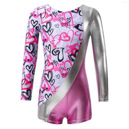 Stage Wear Kids Girls Gymnastic Leotard Long Sleeve Print Ballet Dance Jumpsuit For Yoga Sports Figure Skating Performance Dancewear