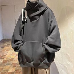 Men's Hoodies Autumn And Winter Turtleneck Men Hip Hop Fashion Sweatshirts Y2K Thicken Fleece Hoody Pullover Tops Male Sweatshirt