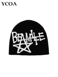 Beanie/Skull Caps Women Hat Beanie Knitting Letter Star Graphic Winter Y2k Streetwear Black Aesthetic Korean Fashion Pullover Kpop Hip Hop Unisex YQ240207