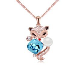 Crystal from Austrian Fox Necklace Pendants Fashion Accessories For Women Bride Party Jewelry Gift Rose Gold Plated 207459329490