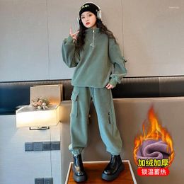 Clothing Sets Polar Fleece Girls Clothes Set Autumn Winter Thick Warm Teenage Kids Tracksuit Casual Sweatshirt Sweatpants 2 Pcs