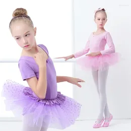 Stage Wear 2Color Pink/Purple Ballet Leotard For Kids Tutu Dance Dress Yoga Artistic Gymnastics Use Bailarina
