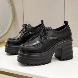 Dress Shoes Gothic Chunky High Heels Loafers For Woman Leather Platform Female Solid Color Thick Heeled Lolita 2024