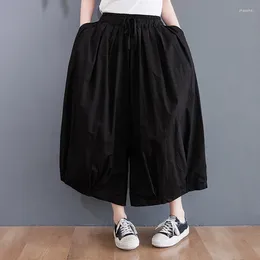 Women's Pants 2024 Arrival Summer Arts Style Women All-matched Cotton Ankle-length Casual Loose Elastic Waist Wide Leg W734