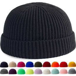 Beanie/Skull Caps Hip Hop Beanie Knitted Hat Men Fashion Skullcap Autumn Women Winter Brimless Baggy Melon Cap Cuff Docker Fisherman Beanies Hat YQ240207