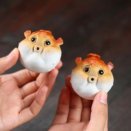 Purple sand tea pet puffer fish fragrant insert ornaments can be used for raising tea playing with tea tables and handmade 240130