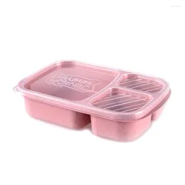 Dinnerware Wheat Straw Lunch Box Three-Compartment Bento Microwavable Meal Storage Container Boxes Divided Light