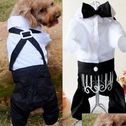 Dog Apparel Gentleman Clothes Wedding Suit Shirt For Small Dogs Bowtie Tuxedo Pet Outfit Halloween Christmas Costume Puppy Cats Drop Dhenl