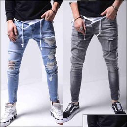 Jeans da uomo Uomo Hip-Hop High-End attillati slim fit strappati per uomo Pantaloni streetwear con design a foro Piedi piccoli Jean Patalon Homme G010 Dhqvu