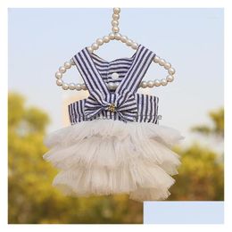 Dog Apparel Summer Stripe Suspender Mesh Skirt Fashion Pet Cake Dress Cute Clothes Cat Products Drop Delivery Home Garden Supplies Dhktm