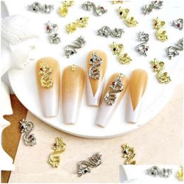 Nail Art Decorations 10Pcs/Set Zodiac Dragon Metal Manicure Ornaments Rhinestones Supplies Drop Delivery Health Beauty Salon Ots7V