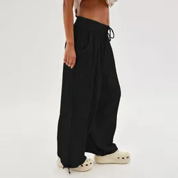 Women's Pants Fashionable Women Comfortable Wide Leg With Elastic Waist Deep Crotch Pleats For Casual Wear Style