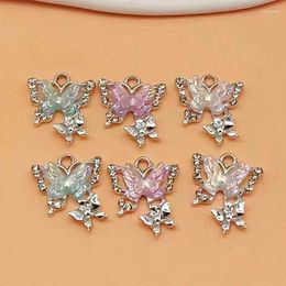 Charms 10Pcs Silver Plated Crystal Butterfly Charm Pendant For Jewelry Making Necklace Earrings DIY Accessories Findings Craft