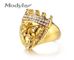 Modyle Gold Colour Classic 316L Stainless Steel Men Punk Hip Hop Ring Cool Lion Head Band Gold Ring Jewelry3971602
