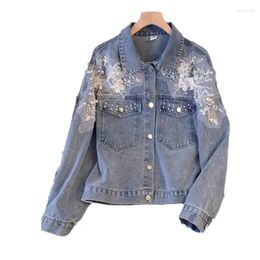 Women's Jackets Denim Short Coat Female Spring Autumn 2024 High-Grade Single-Breasted Beaded Jeans Jacket Loose Outerwear Tide B167