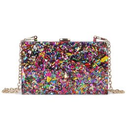 New women's gold paper acrylic Dinner Bag colorful Sequin small square Bag Messenger dress hand bag 240207