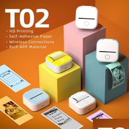 Printers Phomemo T02 Mini Portable Thermal Printing 5M Sticker Wireless Inkless Pocket Self Adhesive Label 221220 Drop Delivery Comp Dhluk