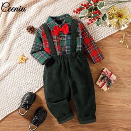 Clothing Sets Ceeniu Baby Kids Christmas Clothes Outfit Boys Red Plaid Shirts Corduroy Green Overalls Born Year Costume For