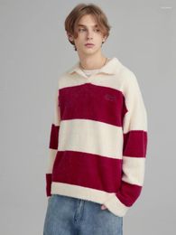 Men's Sweaters Pullover Striped Lapel Sweater Ginger Mink-like Warm Couple Spring Autumn American Retro Loose Fashion All-Match