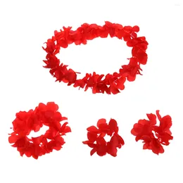 Decorative Flowers 4Pcs/ Set Ruffled Simulated Silk Flower Hawaiian Leis Necklace Bracelets Wreath Headband Floral Garland Crown Women