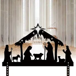 Garden Decorations Black Nativity Scene Stakes With Light String Silhouette Easter Yard Sign Outdoor For Christmas Festival Decor