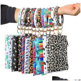 Party Favour Pu Wallet Bracelets Key Ring Women Leather Cell Phone Purse Clutch With Bangle Keychain Zipper Bag Double-Sided Drop Del Dhiqw