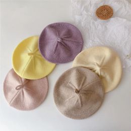 Fashion Baby Hat Solid Color Girls Warm Beret Vintage Knitted Beret Hat Kids Autumn Winter Children Artist Painter Cap Bonnet 240123