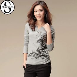 shintimes Graphic Tee Tshirt Long Sleeve T Shirt Women Tops Fashion Cotton TShirt Camisetas Mujer Femme 240130