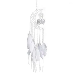 Decorative Figurines Dream Catcher Moon Design Handmade White Feather Wall Hanging Home Decoration Ornament Craft Gift (White Moon)