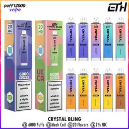 ETH Crystal Bling 6000 Puffs Disposable Vape Puff 6K Mesh Coil Electronic Cigarettes 2% Nic 20 Flavors Vaporizers 6k puff vaper